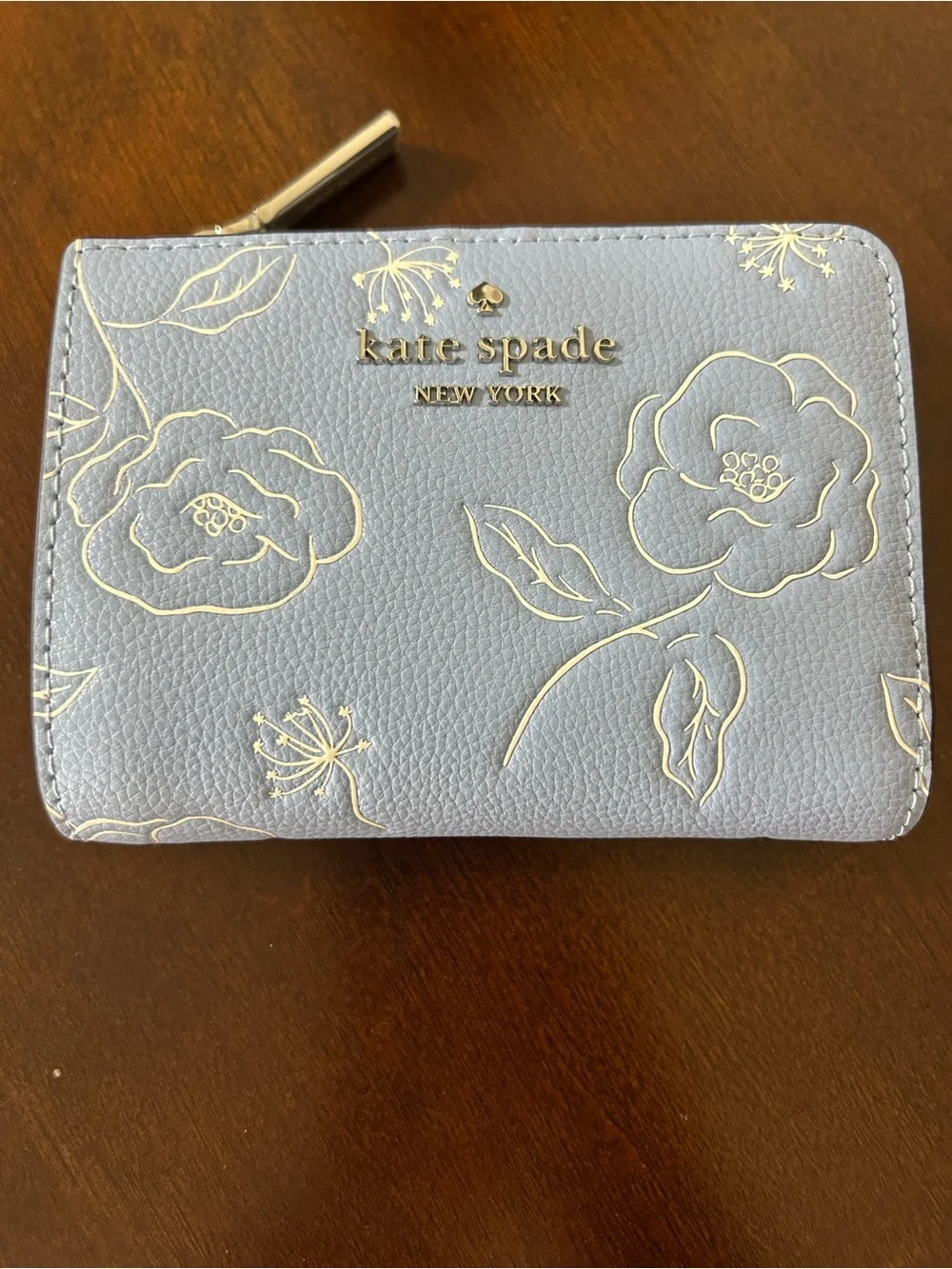kate spade Floral Small L-zip Wallet in North Star Blue MSRP $209